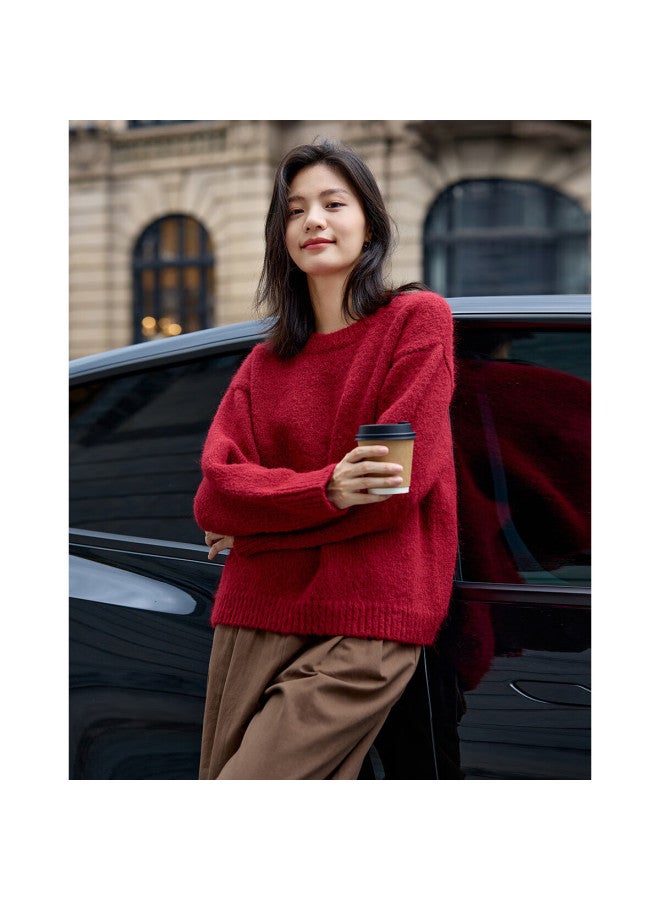 Dme Wild Forest Sweater Winter Knitted Pullover Retro White-enhancing Lazy Style Round Neck Sweater Women Red M - Image 5