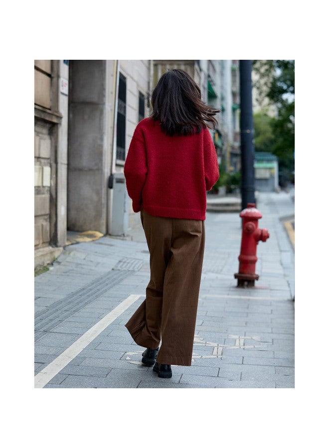 Dme Wild Forest Sweater Winter Knitted Pullover Retro White-enhancing Lazy Style Round Neck Sweater Women Red M - Image 4