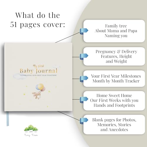 Tiny Trees® Baby Memory Book - My First Year Baby Diary I 51 Pages - Gift for Baby Showers - Parent's Diary for Expectant Mothers, Fathers, and Families | Milestones & Monthly Celebrations - Image 2
