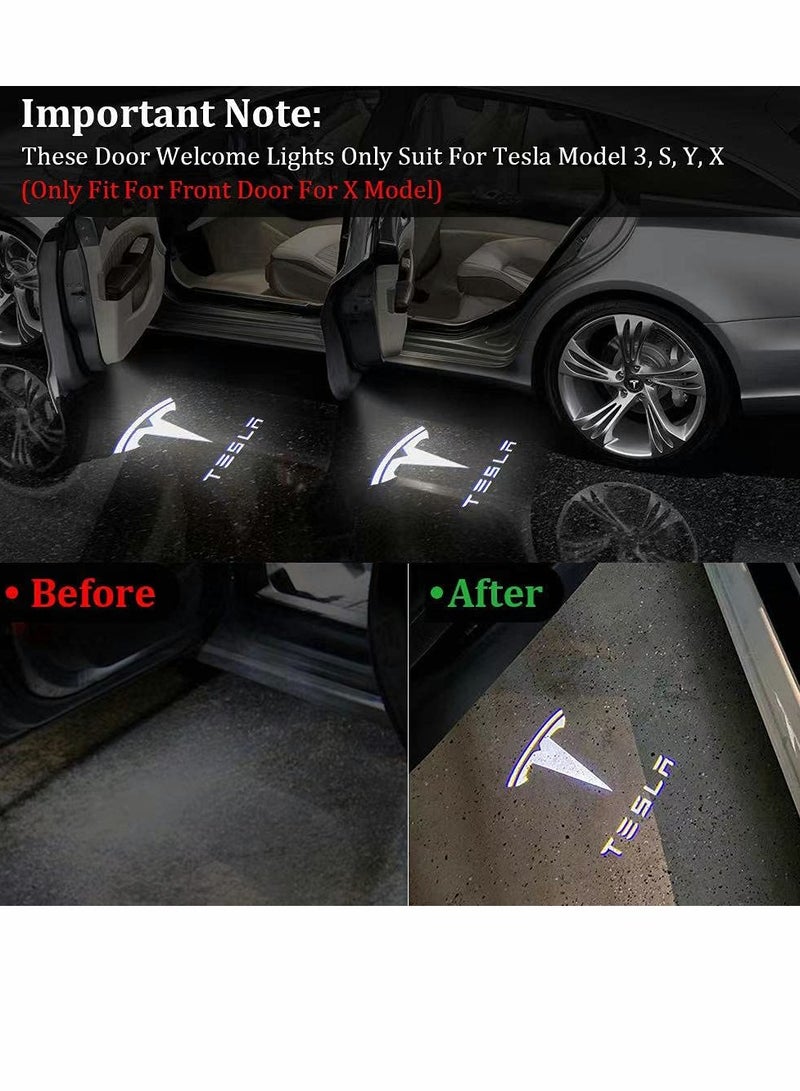 Car Door Lights Logo Projector for Tesla, Ultra-Bright LED 3D Laser Ghost Shadow Light, Never Fade Welcome Step Courtesy Model 3 Y S X Accessories, Plug and Play (4pcs) - Image 2