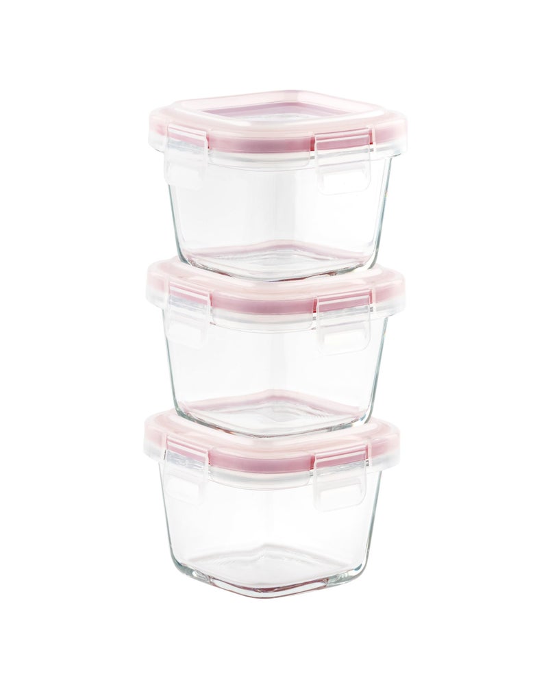 DUBBLIN Lock Me Up Glass Heat Resistant Borosilicate Glass Container Set of 3, 160ml - Square, Clear | Oven, Freezer & Microwave Safe Storage Solution (3 Piece) - Image 4