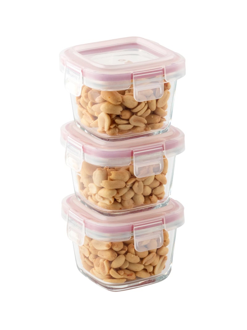 DUBBLIN Lock Me Up Glass Heat Resistant Borosilicate Glass Container Set of 3, 160ml - Square, Clear | Oven, Freezer & Microwave Safe Storage Solution (3 Piece) - Image 1