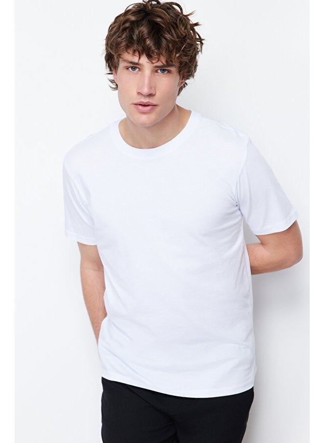 تي شيرت رجالي بقصّة Slim Fit ورقبة دائرية - قطن 100%، بأكمام قصيرة، مجموعة أساسية كاجوال - أبيض - Image 5