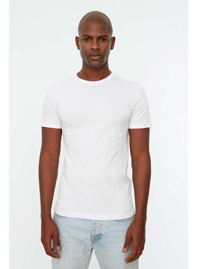 تي شيرت رجالي بقصّة Slim Fit ورقبة دائرية - قطن 100%، بأكمام قصيرة، مجموعة أساسية كاجوال - أبيض - Image 2