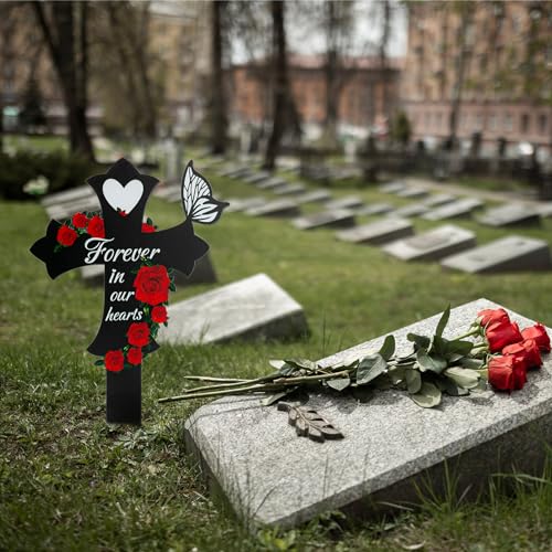 JMZYJZH 4Pcs Cemetery Decorations for Grave Grave Decorations for Cemetery Son Dad Mom Cross Graves Markers for Cemeteries - Image 3