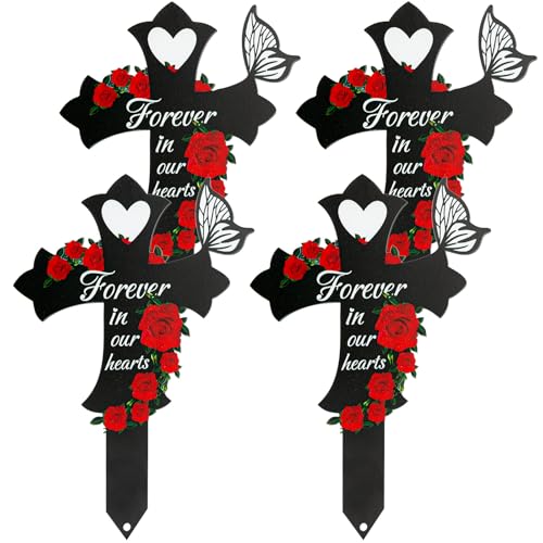 JMZYJZH 4Pcs Cemetery Decorations for Grave Grave Decorations for Cemetery Son Dad Mom Cross Graves Markers for Cemeteries - Image 1