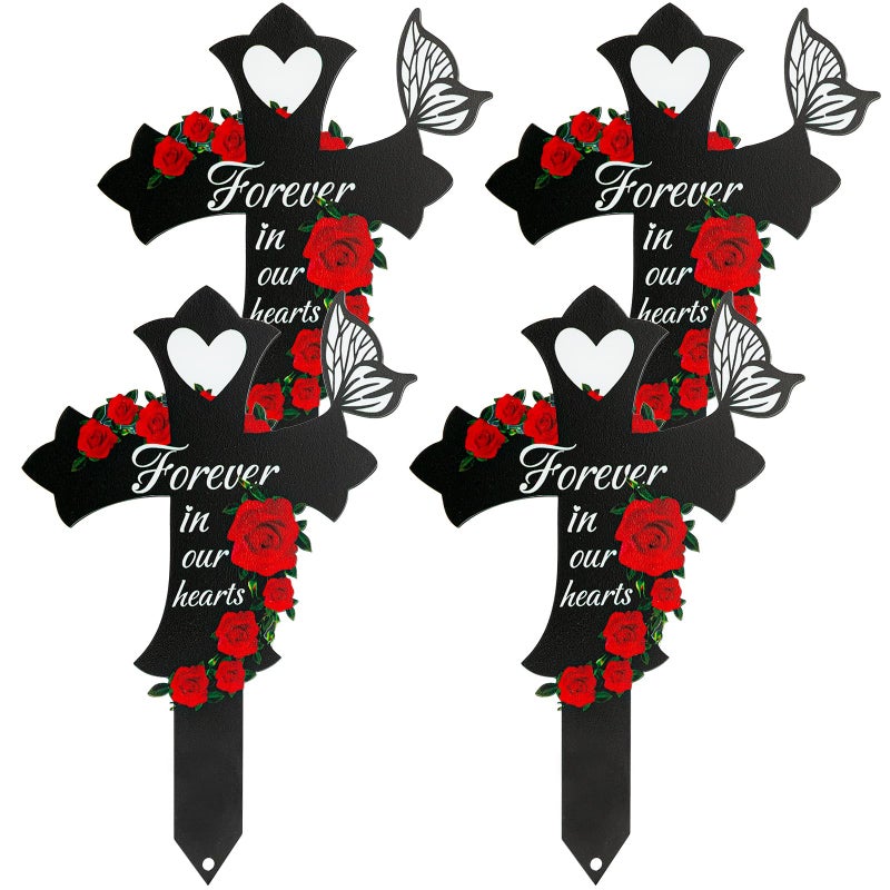 JMZYJZH 4Pcs Cemetery Decorations for Grave Grave Decorations for Cemetery Son Dad Mom Cross Graves Markers for Cemeteries - Image 2