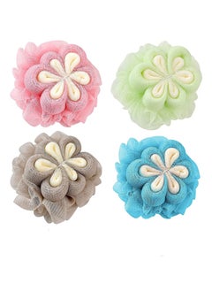 NIBEMINENT Bath Shower Sponge Loofahs, Loofahs Scrub Flower Shape Loofah Body Exfoliating Ball Mesh Poufs for Adult and Children 4 Pcs  - Image 1