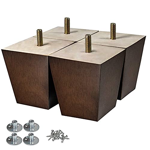 AORYVIC Wood Furniture Legs 3 inch Sofa Legs Pack of 4 Square Couch Legs Brown Mid-Century Modern Replacement Legs for Armchair Recliner Coffee Table Dresser - Image 1