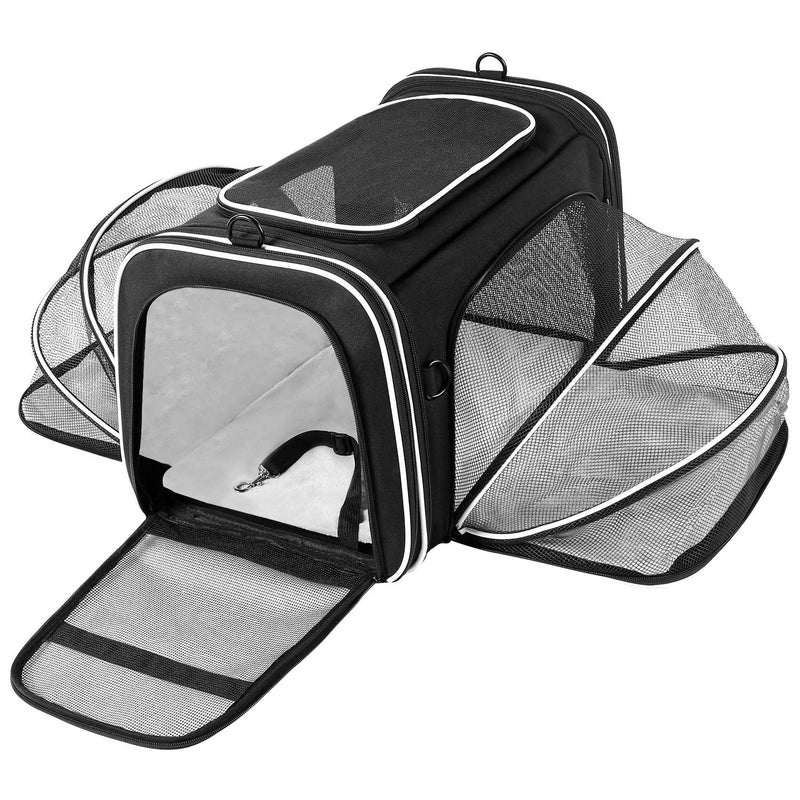 MASKEYON TSA Airline Approved Large Pet Travel Carrier,4 Sides Expandable with 2 Mesh Pockets,3 Entry, Soft Sided Collapsible Dog Carrier for 2 Cats,Kittens,Puppies,Dog, X-Large, Black & White - Image 1