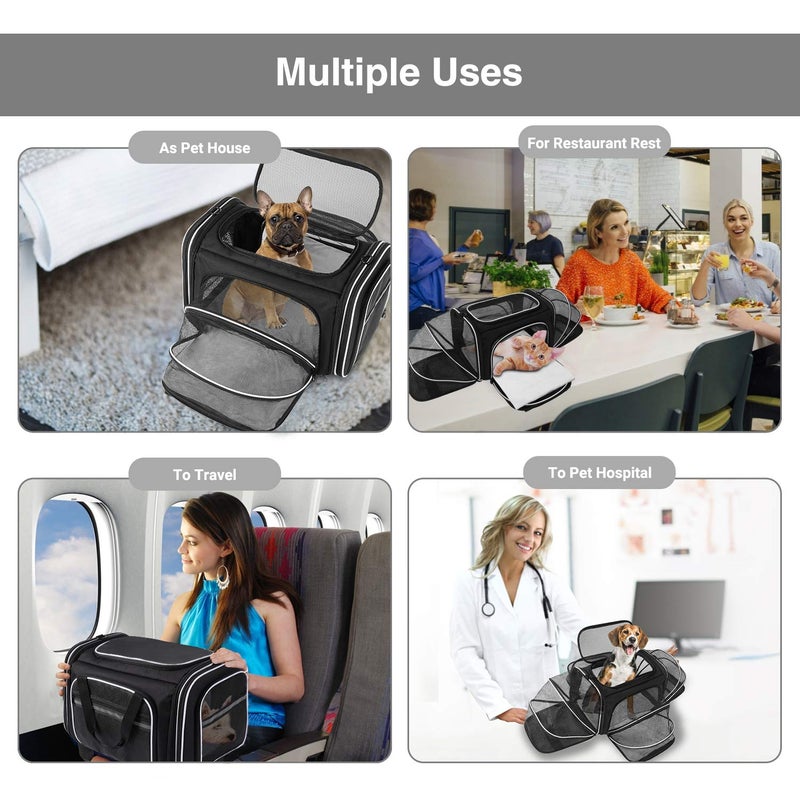 MASKEYON TSA Airline Approved Large Pet Travel Carrier,4 Sides Expandable with 2 Mesh Pockets,3 Entry, Soft Sided Collapsible Dog Carrier for 2 Cats,Kittens,Puppies,Dog, X-Large, Black & White - Image 4