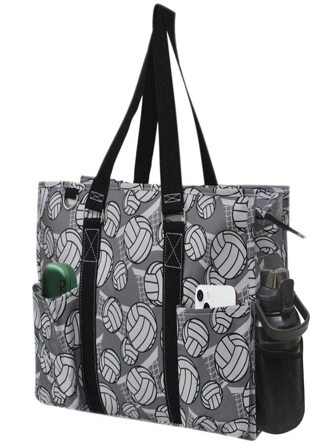NGIL Zip-Top Tote Bag with Exterior Pockets for Working Women, Nurses, and Moms, Design in USA (Volleyball-Black) - Image 1