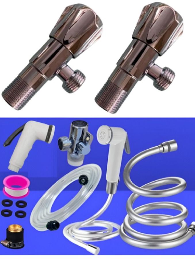 100% شطاف حمام مكون من 2 محبس زاوية و 2 خرطوم و محول قنطرة و تيفلون كود SHAMS6002 - Image 1