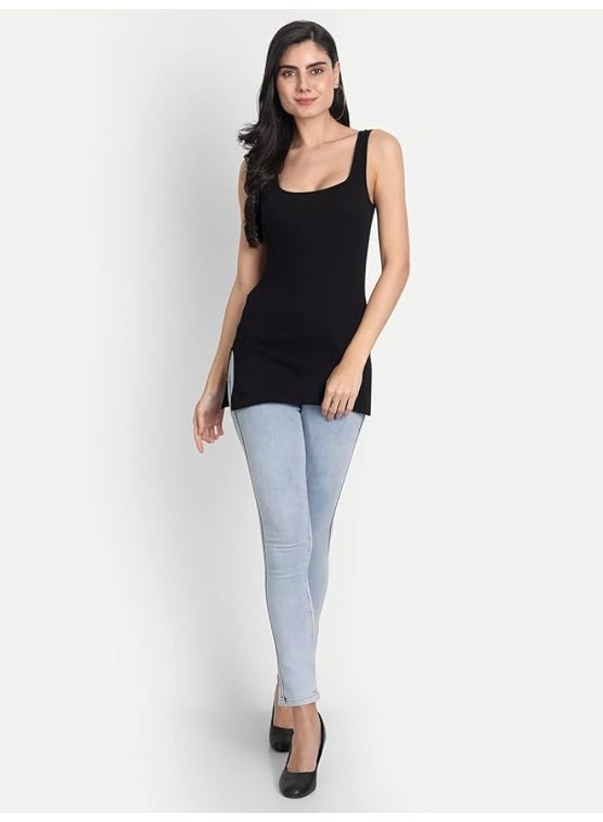 Aimly Women's Regular Fit Sleeveless Cotton Camisole Slip Spaghetti Combo Pack of 3, Contains 2 Black and 1 Beige Color - Image 4