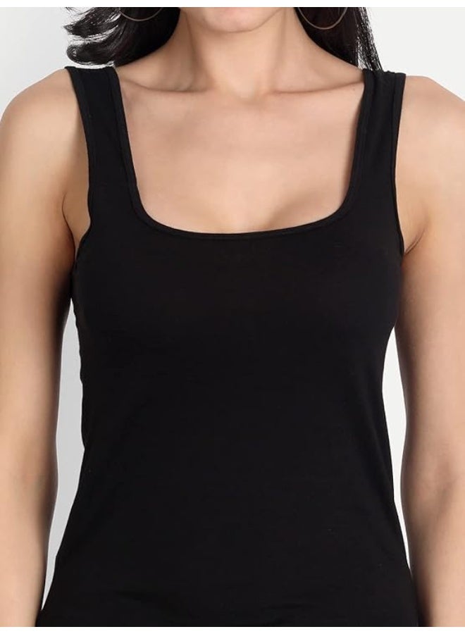 Aimly Women's Regular Fit Sleeveless Cotton Camisole Slip Spaghetti Combo Pack of 3, Contains 2 Black and 1 Beige Color - Image 5