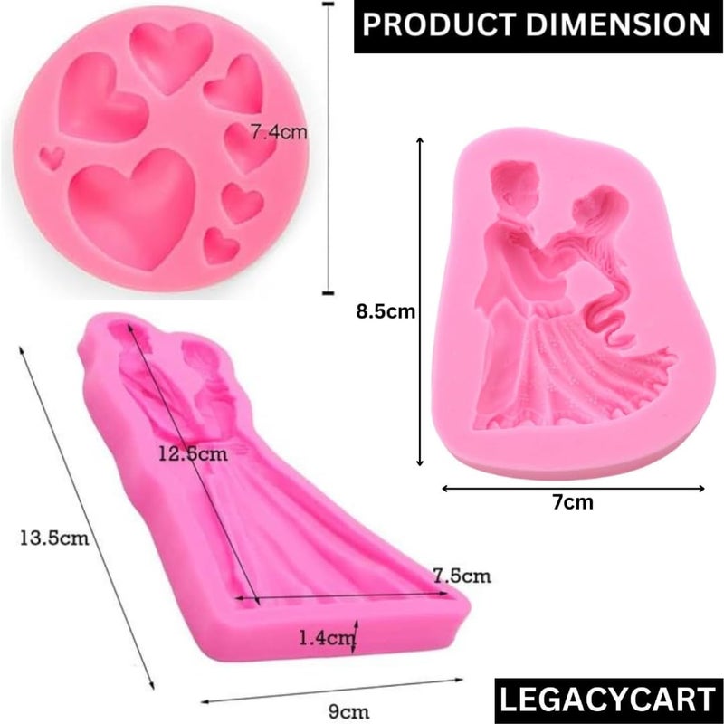 LEGACYCART 2 PCS Dancing Couple Fondant Mould and 1 PC 8 Cavity Heart for Chocolate Cupcake Candy Cake Pastry Jelly Cookie Soap Crayon Melt Ice Cube Candle Fondant Pack of 3 - Image 2