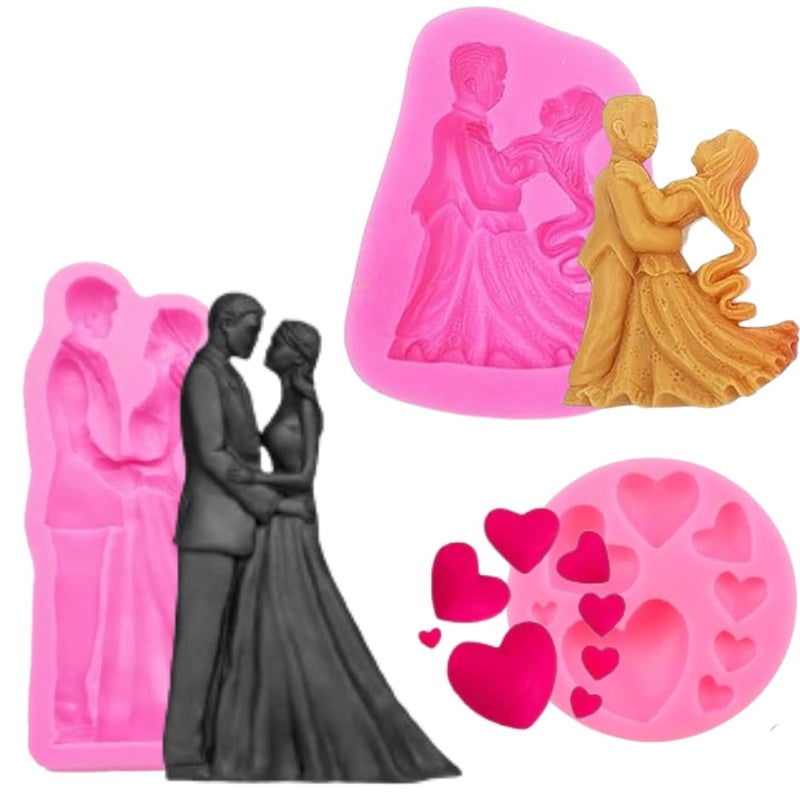 LEGACYCART 2 PCS Dancing Couple Fondant Mould and 1 PC 8 Cavity Heart for Chocolate Cupcake Candy Cake Pastry Jelly Cookie Soap Crayon Melt Ice Cube Candle Fondant Pack of 3 - Image 1