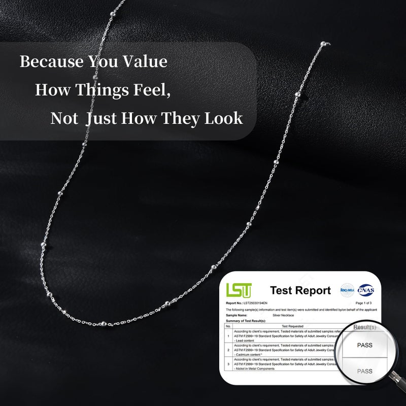 Carffordo 925 Sterling Silver Chain Necklace Beaded Chain Necklace for Women Simple Dainty Choker Necklace for Women Satellite Minimalist Waterproof Silver Necklace Trendy Jewelry Gifts - Image 5