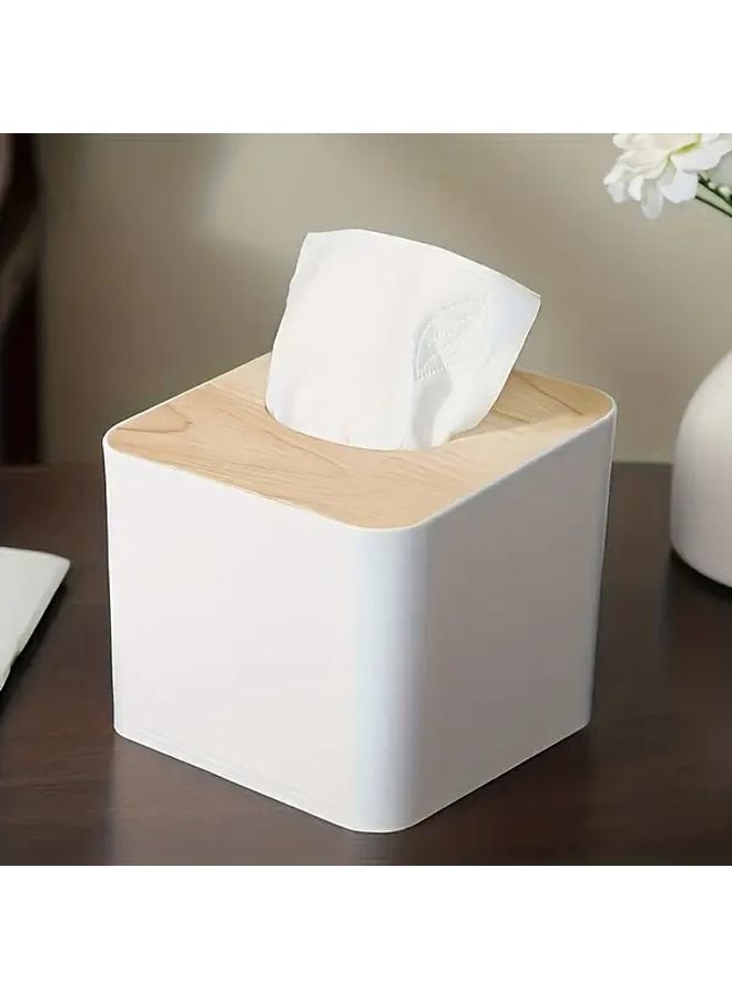صندوق مناديل ورقية أبيض مربع مع غطاء موزع مناديل فردي أو مزدوج للحمام والمطبخ - Image 1