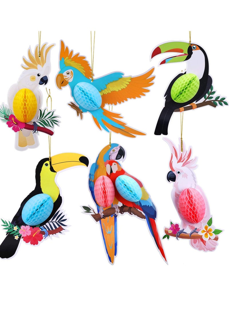 Tropical Parrot Honeycomb Charms - 6pcs Colorful Hanging Decorations for Summer Beach Parties, Rainforest Themes, and Birthday Celebrations. Perfect for Vibrant Party Supplies! - Image 1