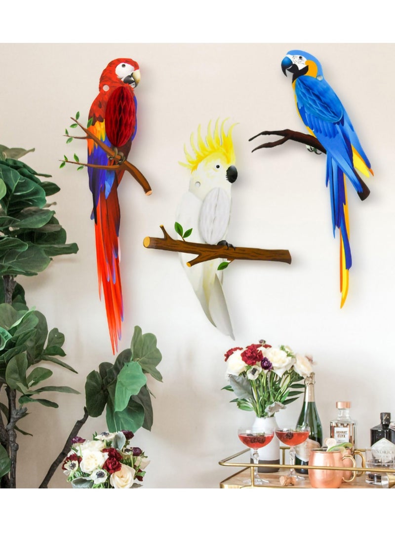 Tropical Parrot Honeycomb Charms - 6pcs Colorful Hanging Decorations for Summer Beach Parties, Rainforest Themes, and Birthday Celebrations. Perfect for Vibrant Party Supplies! - Image 4