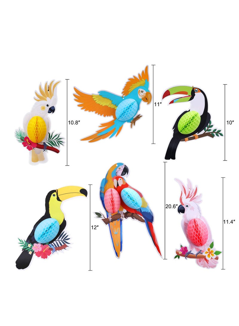 Tropical Parrot Honeycomb Charms - 6pcs Colorful Hanging Decorations for Summer Beach Parties, Rainforest Themes, and Birthday Celebrations. Perfect for Vibrant Party Supplies! - Image 5