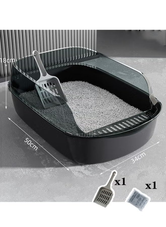 Cat Litter Tray Box Litter Box with High Side Anti-Splashing Cats Litters Pan Kitten Toilet with Litter Sifting Scoop with Scoop Kitten Detachable Rim Easy Cleaning ,Black - Image 2