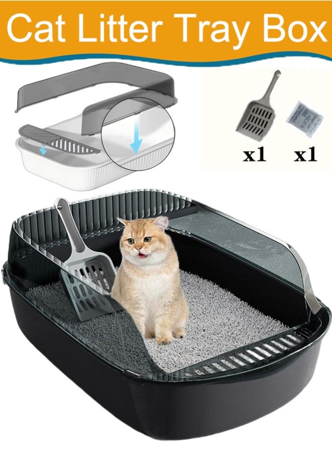 Cat Litter Tray Box Litter Box with High Side Anti-Splashing Cats Litters Pan Kitten Toilet with Litter Sifting Scoop with Scoop Kitten Detachable Rim Easy Cleaning ,Black - Image 1
