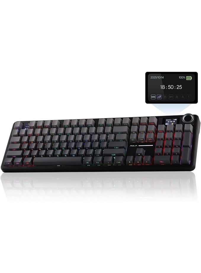 EPOMAKER X AULA F108 PRO Wireless Gaming Keyboard with Screen, 8000mAh Battery, 104 Hot-Swappable and Programmable Keys and Knob, RGB Backlight, for Mac/PC/Android (Black Gradient) - Image 1