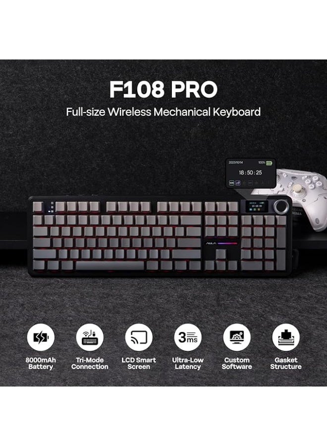 EPOMAKER X AULA F108 PRO Wireless Gaming Keyboard with Screen, 8000mAh Battery, 104 Hot-Swappable and Programmable Keys and Knob, RGB Backlight, for Mac/PC/Android (Black Gradient) - Image 5