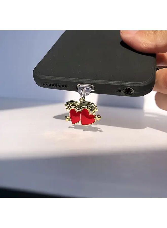 Type C Port Dust Plug With Heart Charm Phone Pendant For Holiday Gifts - Image 1