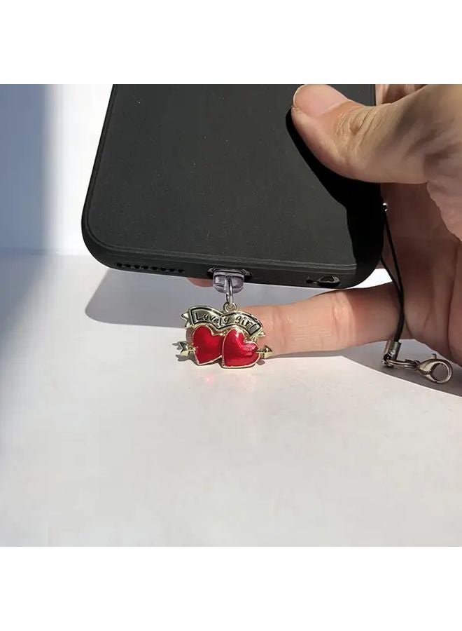 Type C Port Dust Plug With Heart Charm Phone Pendant For Holiday Gifts - Image 4