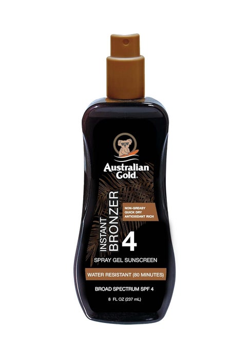 Australian Gold Spray Gel Sunscreen with Instant Bronzer SPF  4 8 Ounce  Moisturize  Hydrate Skin  Broad Spectrum  Water Resistant  NonGreasy  Oxybenzone Free  Cruelty Free