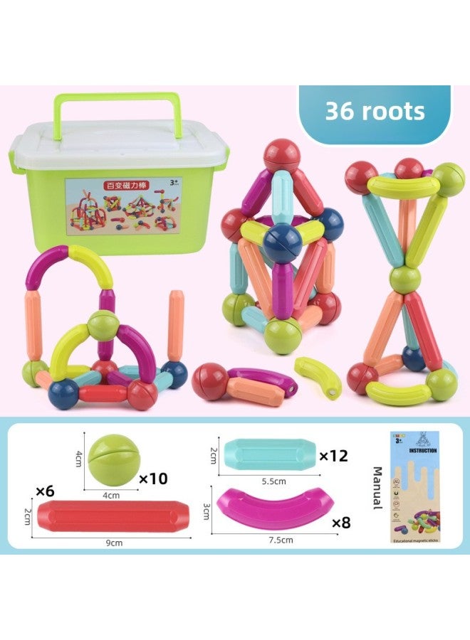 Loquat Educational Magnetic Rods Building Blocks Toys For Toddlers Age 2-3 Large Particles Baby Early Education Boys Girls-Specifications:36-piece Set 【storage Box】】 - Image 1