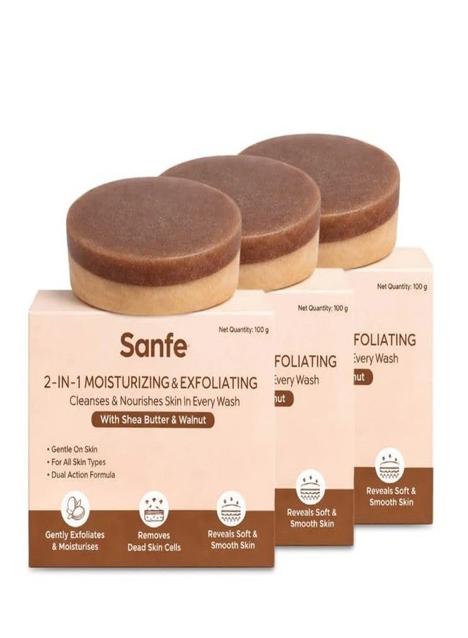 Sanfe 2-In-1 Moisturising & Exfoliating Soap For Smooth & Soft Skin | 100 g (Pack of 3)