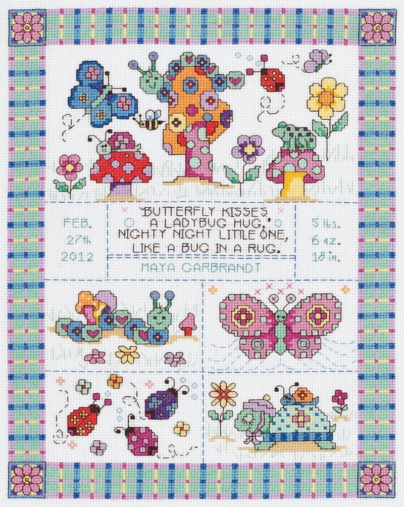 Janlynn 14 Count Bug in a Rug Birth Record Counted Cross Stitch Kit, 9-3/4-Inch by 12-3/4-Inch White - Image 2