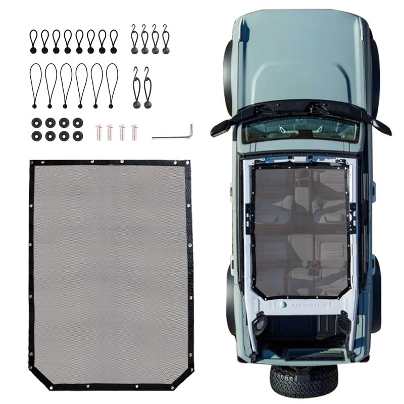 RERPRO Sunshade Compatible with 2021 2022 2023 2024 2025 2026 New Ford Bronco 4 Door Sun Shade Bikini Top Roof Bimini Soft Mesh Net Exterior Accessories Blocks UV Wind Noise Grey - Image 2