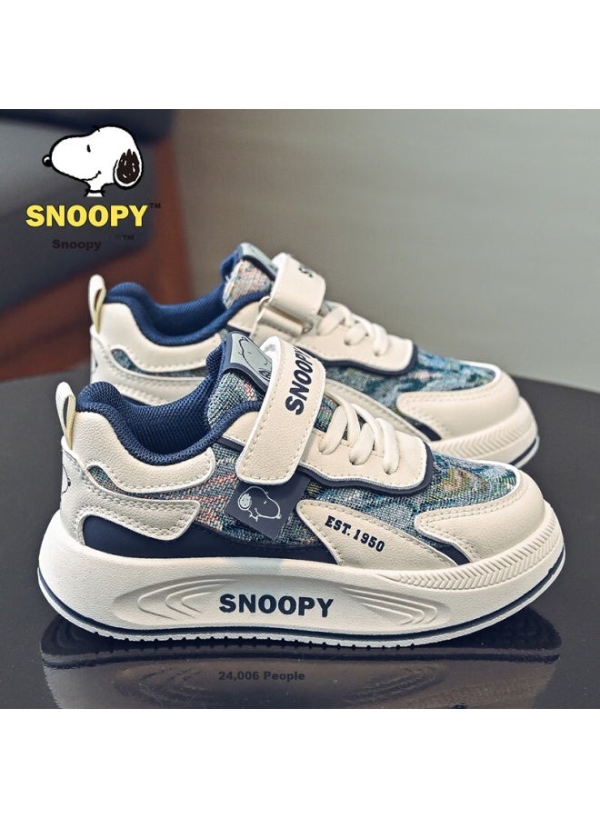 Snoopy Kids Lightweight Sports Shoes Spring Children's Fashion Casual Boys Girls Sneakers 0028 Beige/blue Size 28