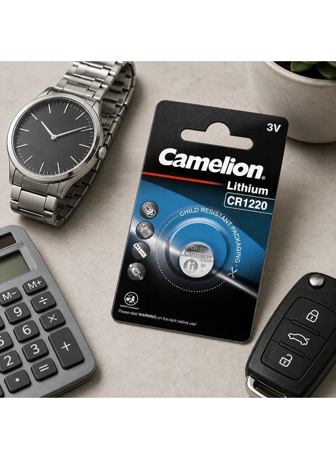 Camelion CR1220 3V Lithium Coin Cell Battery for Key Fobs, Watches, Calculators & Electronics - Image 3