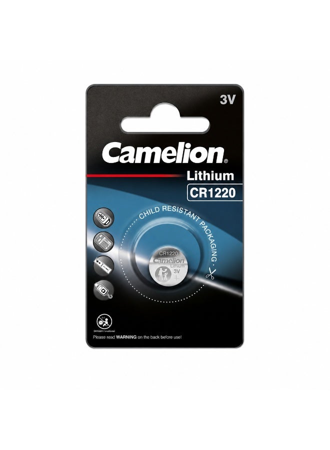 Camelion CR1220 3V Lithium Coin Cell Battery for Key Fobs, Watches, Calculators & Electronics - Image 1