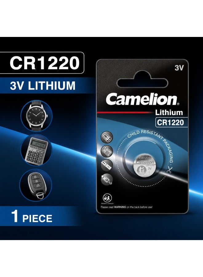 Camelion CR1220 3V Lithium Coin Cell Battery for Key Fobs, Watches, Calculators & Electronics - Image 2