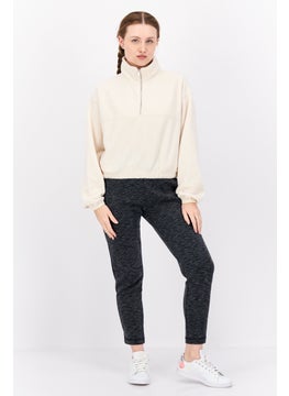 NIA Women High Neck Long Sleeve Solid Sweatshirt, Cream  - Image 4