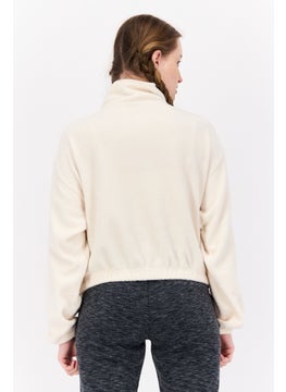 NIA Women High Neck Long Sleeve Solid Sweatshirt, Cream  - Image 3