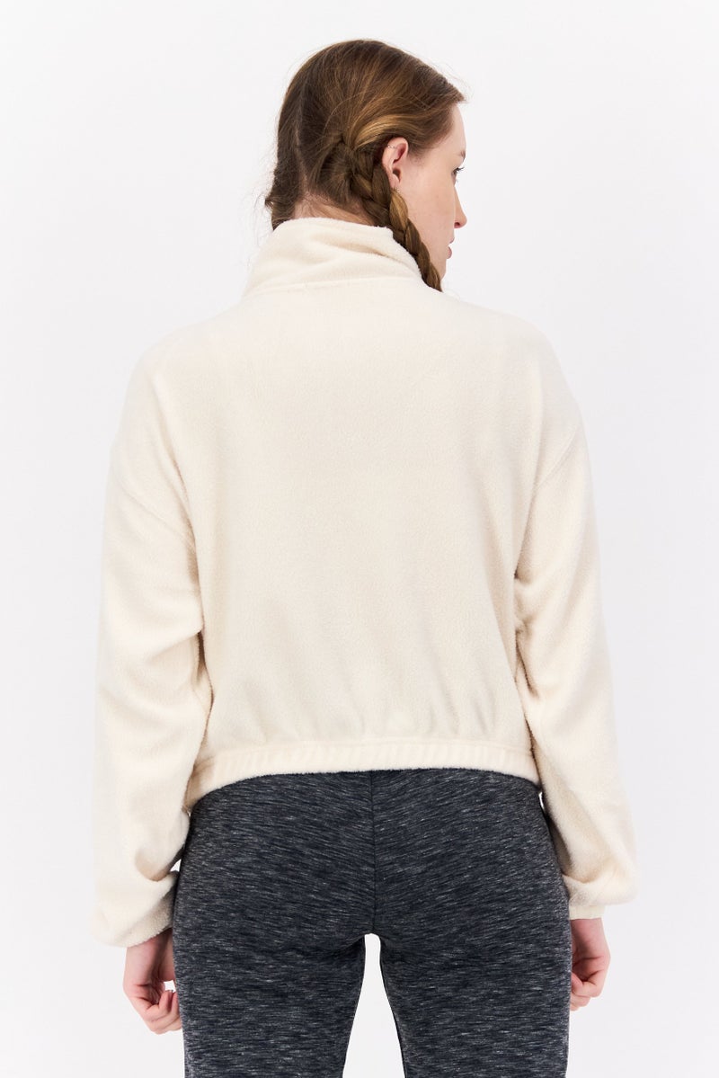 NIA سويت شيرت نسائي بأكمام طويلة وياقة عالية، كريمي - Image 3