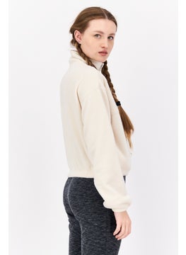 NIA Women High Neck Long Sleeve Solid Sweatshirt, Cream  - Image 2