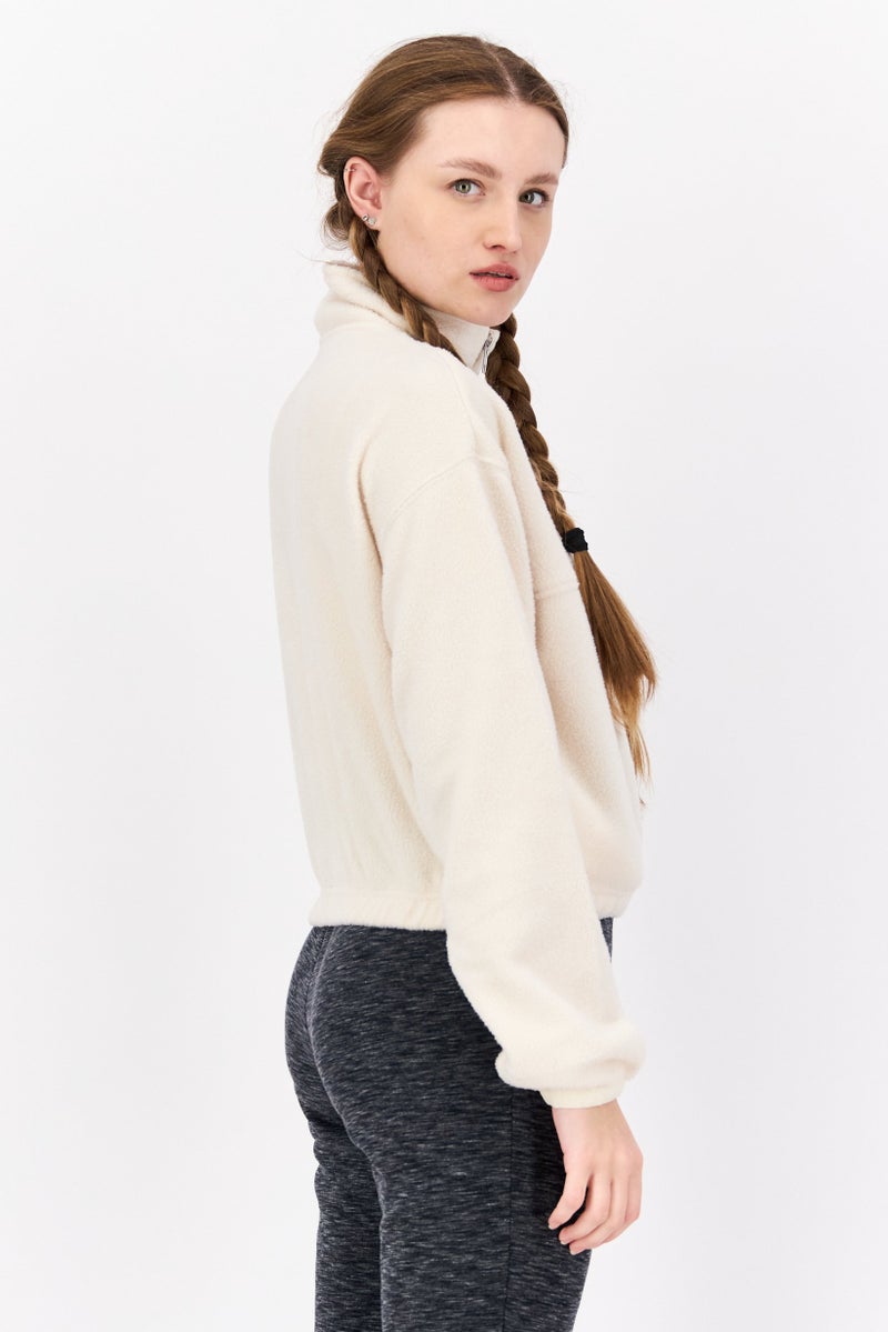 NIA سويت شيرت نسائي بأكمام طويلة وياقة عالية، كريمي - Image 2