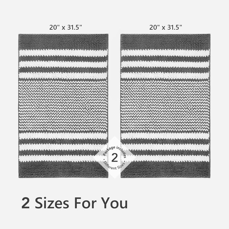 Tindbea Bathroom Rugs Set 2 Piece, Extra Soft and Absorbent Fluffy Striped Chenille Bath Mat Rug Set, Non Slip Bathroom Floor Mat, Machine Washable (20" x 32" Plus 20" x 32", Dark Gray) - Image 5