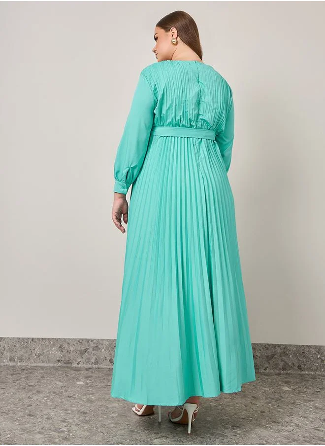 ستايلي Pleated Long Sleeve Dress
