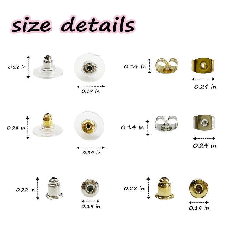 Mevodeata Earring Backs 6 Styles 170 Pcs, Hypoallergenic Metal, Bullet Shape Safety Earring Backs Replacements for Earring Studs Hoops - Image 2