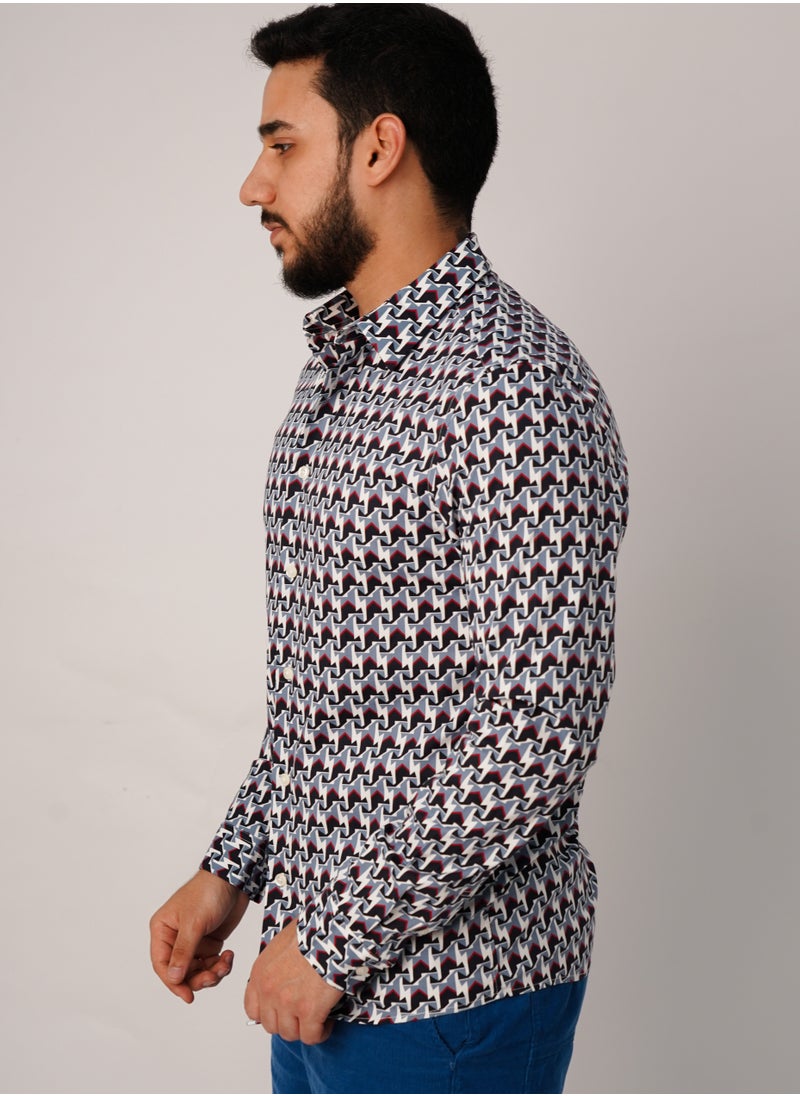 JACK & JONES - Men’s Bright White And Blue Printed Shirt in Bright White - Image 1